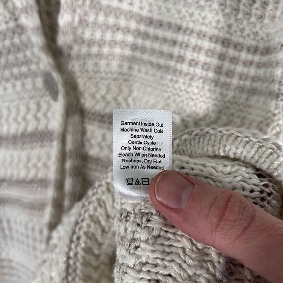 Coldwater Creek Cardigan Women's Medium White Knit Single Button Long Sleeve Cot - Picture 6 of 9